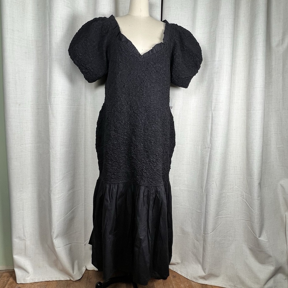 NEW! Show Me Your‎ Mumu Rom Com Midi Dress Black Textured Plus Size 2X Cotton